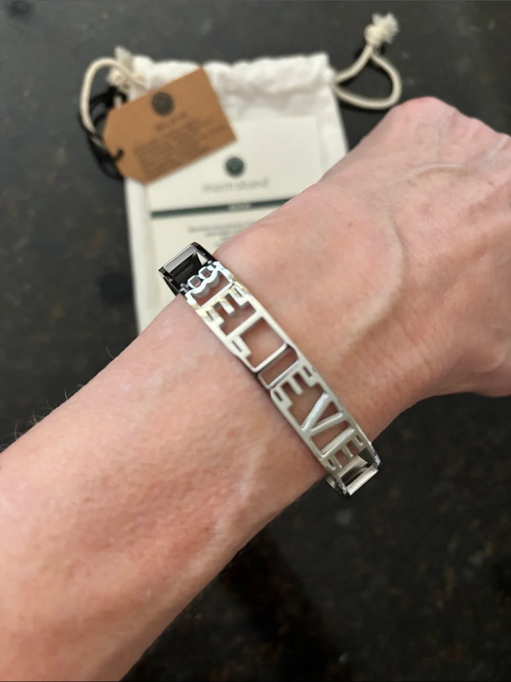 MantraBand Silver 'BELIEVE' Cutout Cuff Bracelet